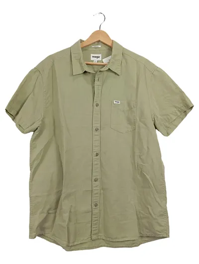 Wrangler Herren Kurzarmhemd Grün XL Leinen Baumwolle Casual