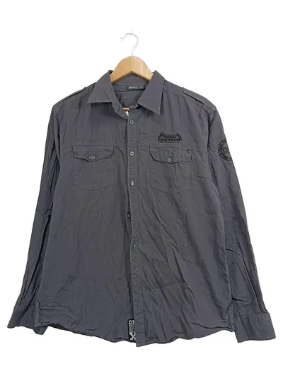 OKAY Herren Freizeithemd Gr. 40/M Grau Gestreift Langarm Denim 94 Wear