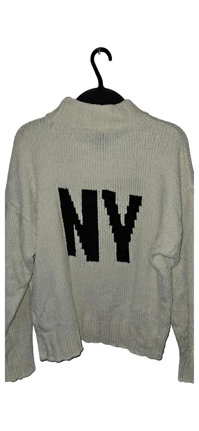DKNY Damen Strickpullover mit Schriftzug Gr. 40/L Casual Weiß Polyester