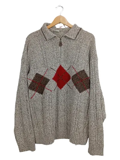 CANDA Herren Pullover Strickpullover Karomuster Beige XL Reißverschluss