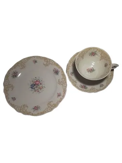 Krautheim & Adelberg Kaffeeservice 3-tlg Porzellan Vintage Blumen Weiß