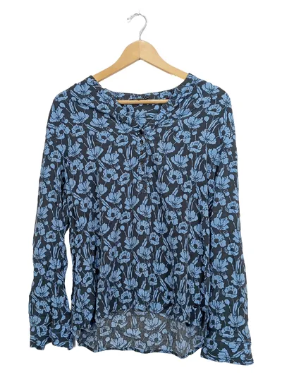 Olsen Damen Bluse Gr. 40 Blau Blumenmuster Langarm Tunika