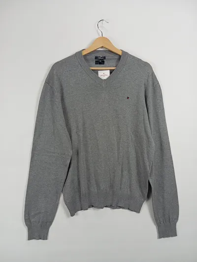 REDGREEN Herren V-Ausschnitt Pullover Grau Gr. 52;XL Baumwolle