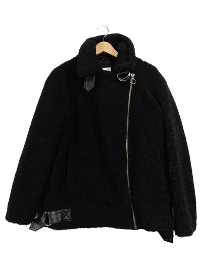 Topshop Teddy Jacke Damen Bikerjacke Motorradjacke Schwarz Gr. 36x38