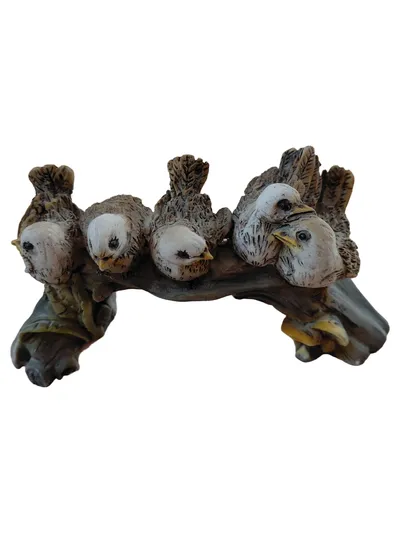 Euro Souvenir Dekofigur 5 Vögel auf Ast Made in Italy Natur Braun 15cm