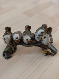 Euro Souvenir Dekofigur 5 Vögel auf Ast Made in Italy Natur Braun 15cm 5