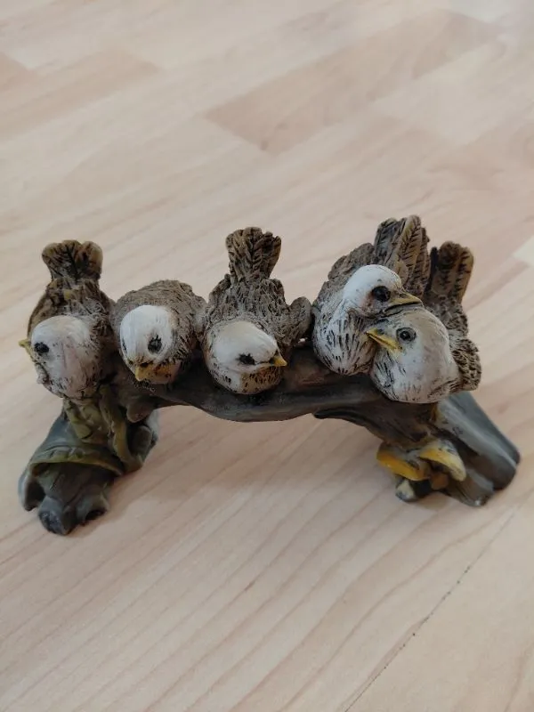 Euro Souvenir Dekofigur 5 Vögel auf Ast Made in Italy Natur Braun 15cm 5
