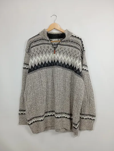 CANDA Herren Pullover XXL Beige Norwegermuster Strickpullover Reißverschluss