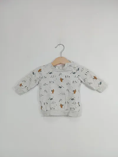 Feetje Baby Pullover Grau Gr. 62 Bären-Motiv Langarm Baumwolle