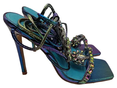 Fashion Nova Damen Sandaletten Strass Metallic Gr. 40 Mehrfarbig High Heels