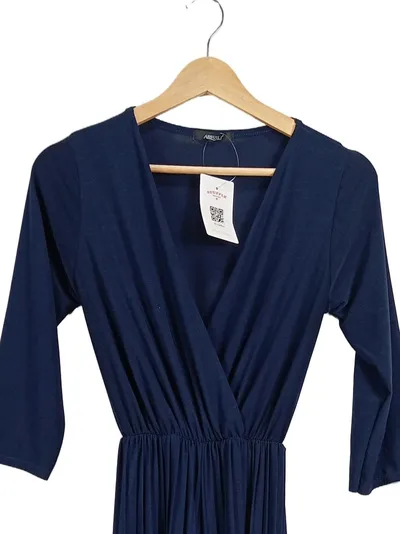 Assuili Damen Maxikleid Gr. M Dunkelblau Wickeloptik Plissee Elegant