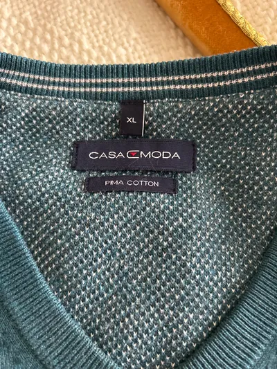 Casa Moda Herren Pullover V-Ausschnitt Petrol XL Baumwolle