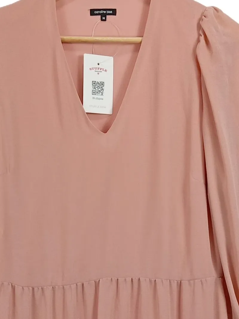 Caroline Biss Damen Freizeitkleid Rosa Gr. 36 Langarm V-Ausschnitt Stufenrock 5