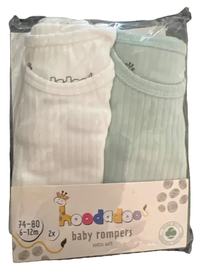 HOODADOO Baby Strampler 2er Pack Romper Gr. 74-80 Weiß Mint Bio-Baumwolle