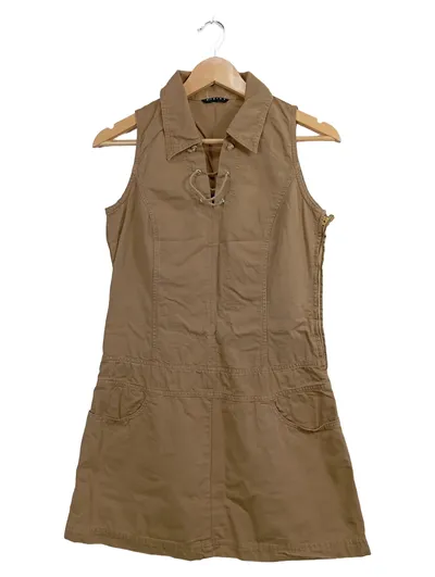 SISLEY Damen Freizeitkleid Ärmellos Schnürung Kragen Braun Gr. 38