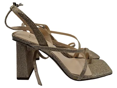 Jessica Simpson Sandaletten Gold Glitzer Blockabsatz Gr. 37,5 Damen Festlich