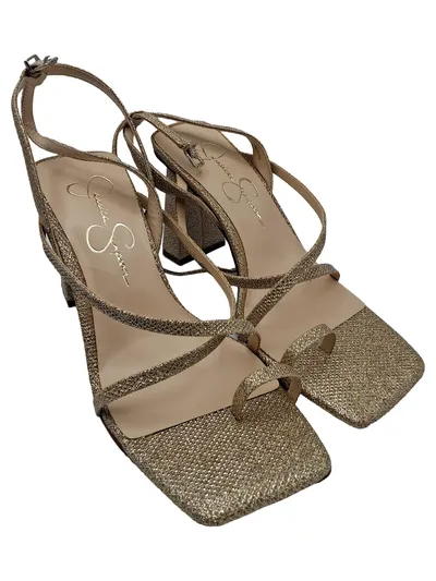 Jessica Simpson Sandaletten Gold Glitzer Blockabsatz Gr. 37,5 Damen Festlich