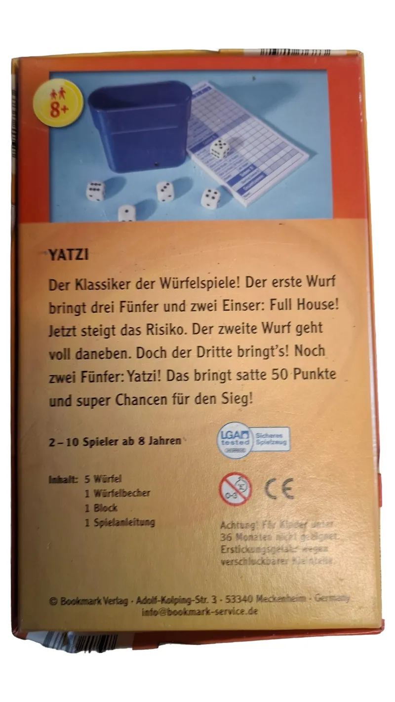 Bookmark Verlag Yatzi Würfelspiel Klassiker 5 Würfel 2-10 Spieler ab 8 Jahre 2