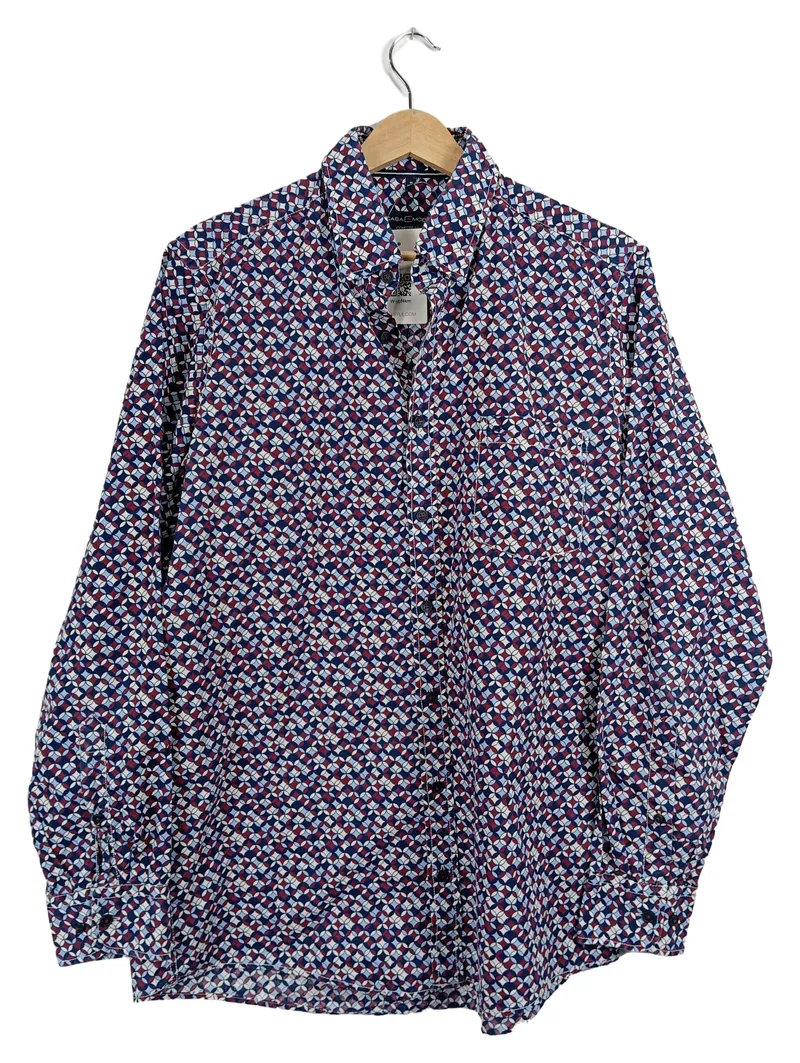 CASAMODA Hemd Herren M Comfort Fit Geometrisch Muster Blau Rot Weiß 1