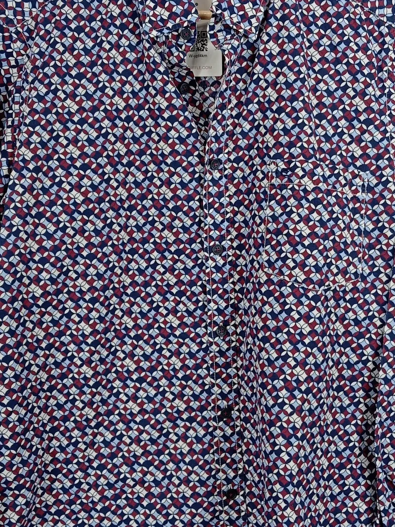 CASAMODA Hemd Herren M Comfort Fit Geometrisch Muster Blau Rot Weiß 3