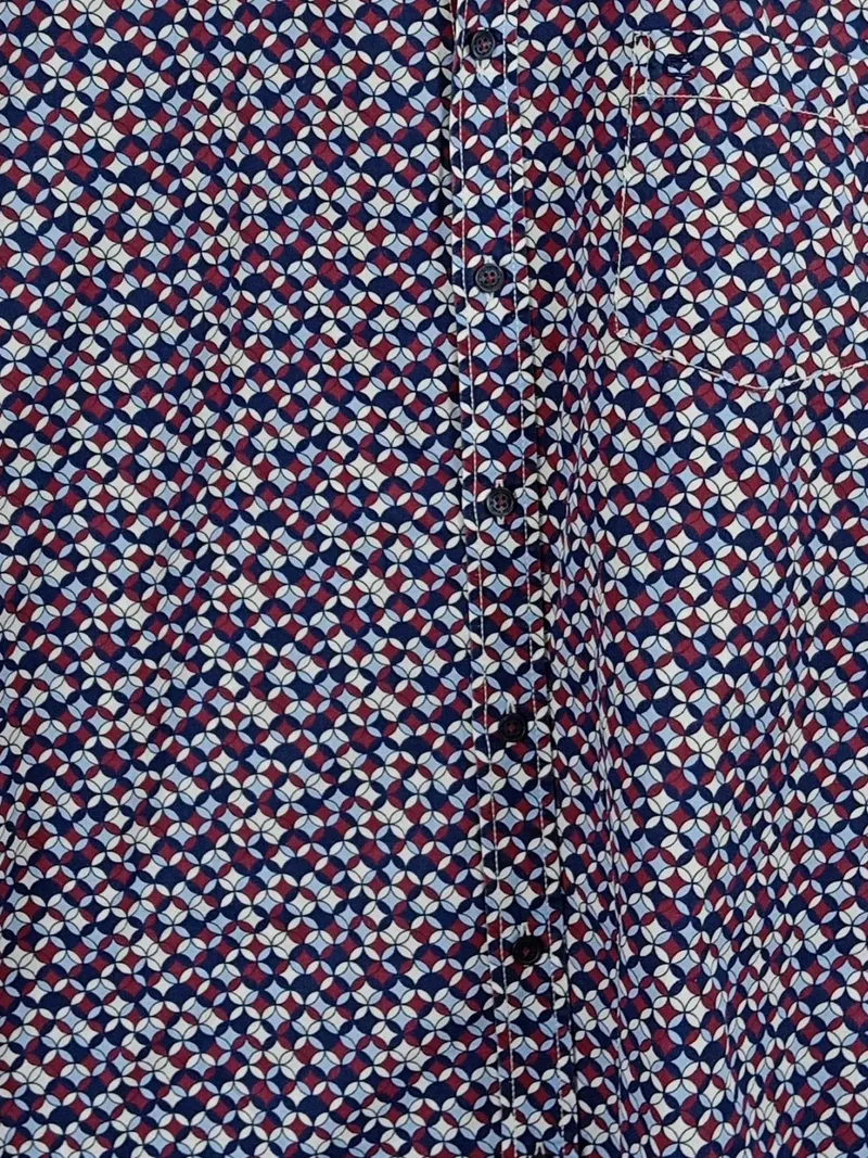 CASAMODA Hemd Herren M Comfort Fit Geometrisch Muster Blau Rot Weiß 4