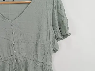 BLOOMCHIC Damen Bluse Kurzarm V-Ausschnitt Grün Gr. 42 Casual