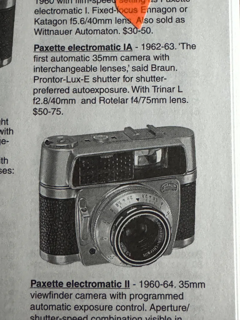 Braun Paxette IA electromatic 35mm Kamera Rodenstock-Trinar 40mm f/2.8 3