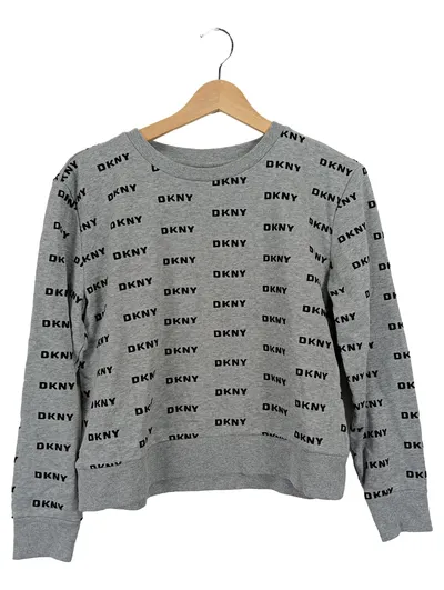 DKNY Damen Pullover Grau Allover-Logo Gr. 36/S Casual