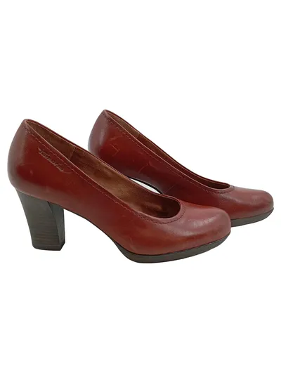 Tamaris Damen Pumps Leder Braun Gr. 38 Blockabsatz Klassisch
