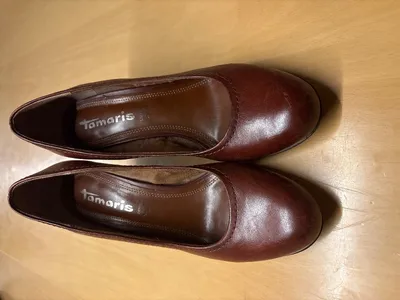 Tamaris Damen Pumps Leder Braun Gr. 38 Blockabsatz Klassisch