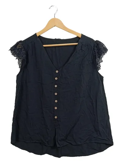 BloomChic Damen Bluse Shirt Spitzenärmel Knopfleiste Schwarz Gr. 42 Viskose