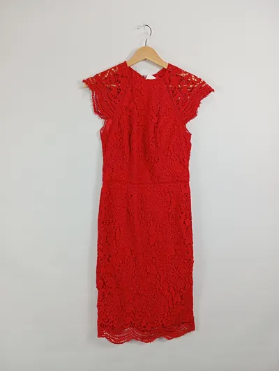 Chi Chi London Damen Spitzenkleid Rot Gr. 38 Elegant Festlich Party