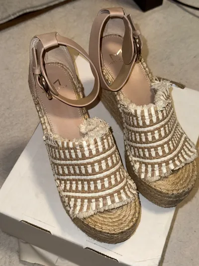 Marc Fisher Damen Wedges Espadrilles Keilabsatz Gr. 37,5 Beige Weiß