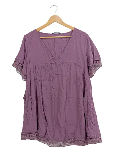 BLOOMCHIC Damen Bluse Tunika Gr. 42 Lila Bohemian Häkelei