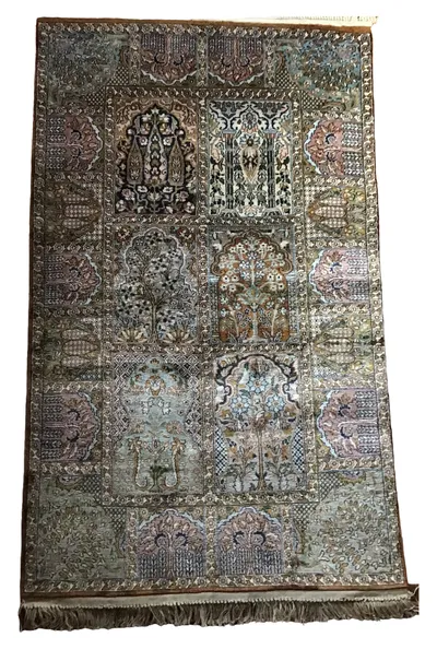 Atlas Kaschmir/Ghom Teppich Seide handgeknüpft Florales Muster Mehrfarbig 149x92