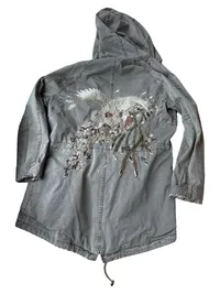 BLONDE No.8 Damen Parka Gr. 40 Oliv Stickerei Vogel Baumwolle Kapuze Jacke 2