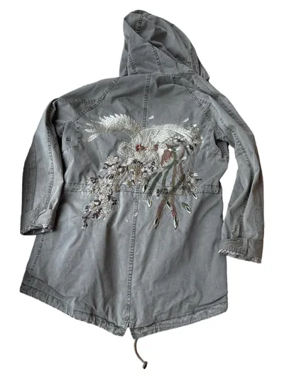 BLONDE No.8 Damen Parka Gr. 40 Oliv Stickerei Vogel Baumwolle Kapuze Jacke