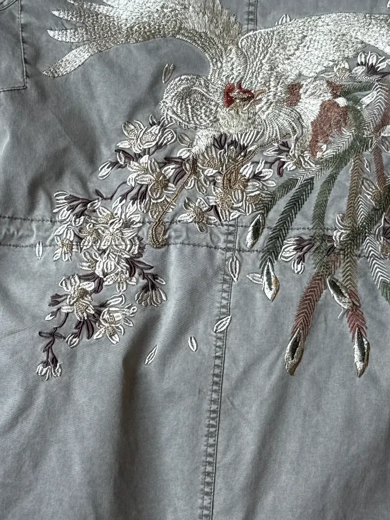BLONDE No.8 Damen Parka Gr. 40 Oliv Stickerei Vogel Baumwolle Kapuze Jacke 6