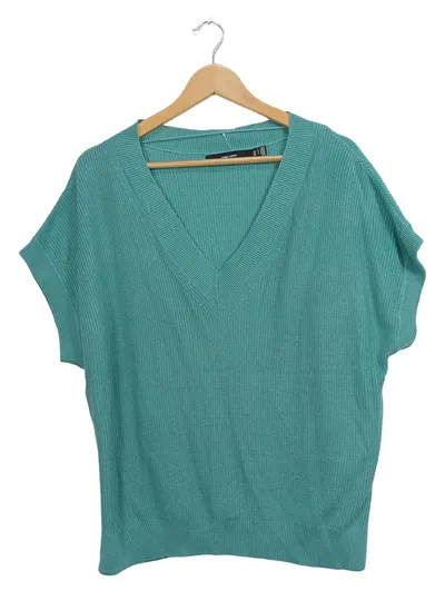 VERO MODA Damen Strickweste Kurzarm Uni Rippstrick Türkis Gr. 36/S