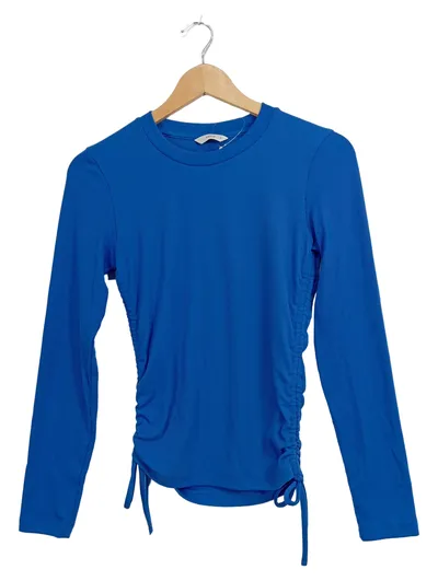 Pigalle Langarmshirt Damen Rippstrick Blau Gr. 36/S Casual Raffung