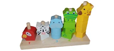 Holz Stapelspiel Tiere Lernspielzeug Kinder Motorik Zählen 1-5 Bunt