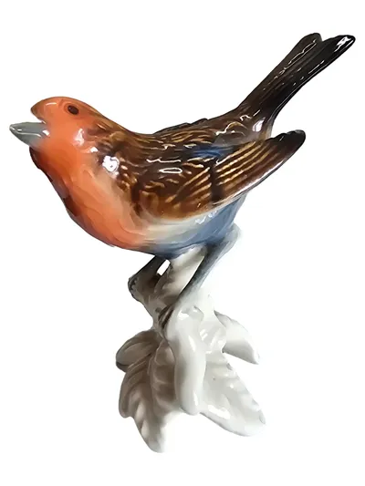 Goebel Porzellan Rotkehlchen 49225 Dekofigur Vogel auf Ast 12cm Rot