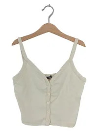 Brandy Melville Damen Top Tanktop Rippstrick Knopfleiste Beige Gr. M 1