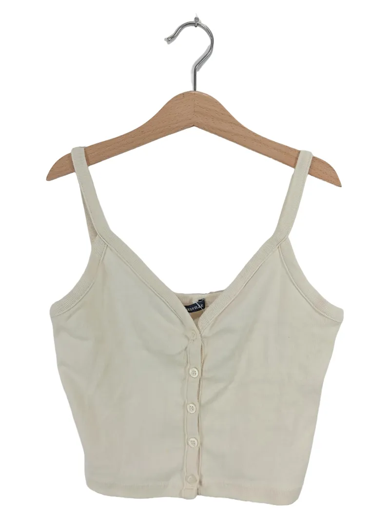 Brandy Melville Damen Top Tanktop Rippstrick Knopfleiste Beige Gr. M 1