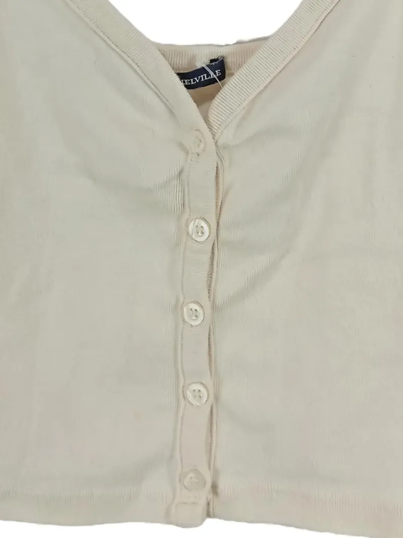 Brandy Melville Damen Top Tanktop Rippstrick Knopfleiste Beige Gr. M 3