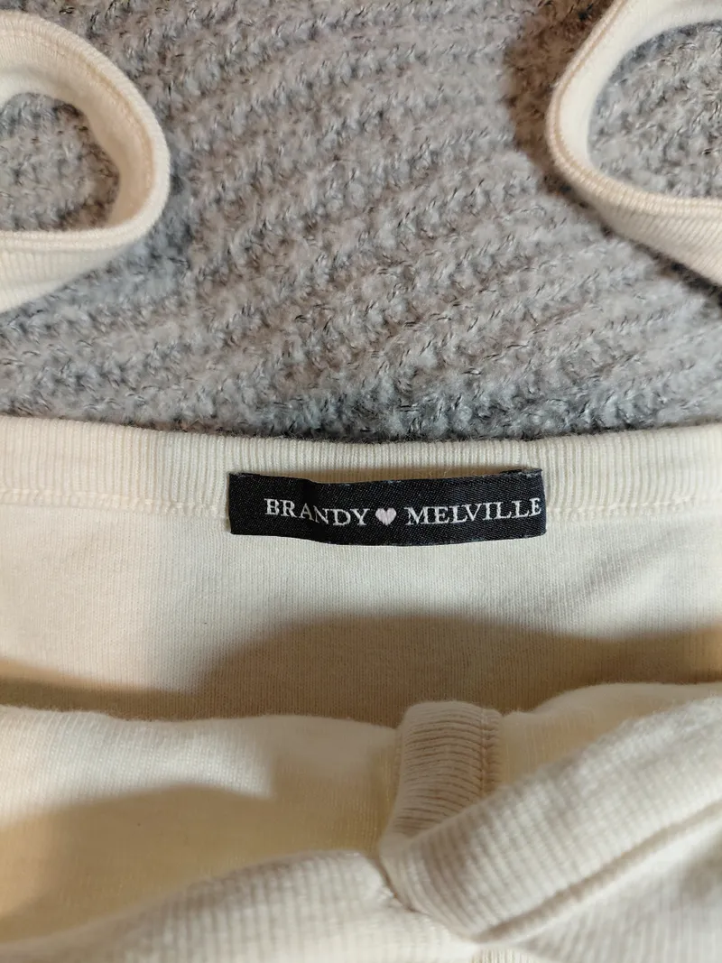 Brandy Melville Damen Top Tanktop Rippstrick Knopfleiste Beige Gr. M 6