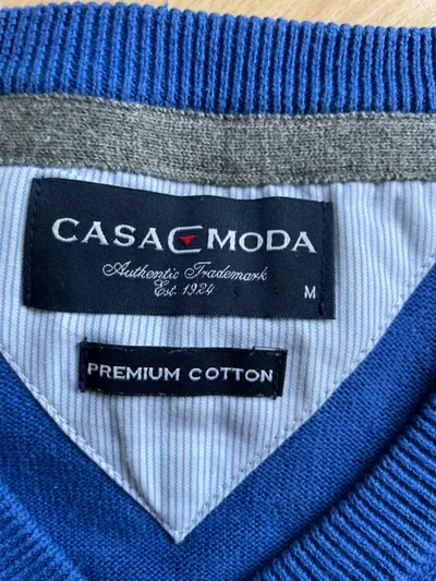 Casa Moda Herren Pullover V-Ausschnitt Gr. 38/XXS Blau Klassisch Baumwolle