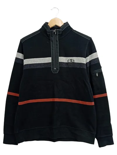Marvelis Herren Pullover Schwarz Gestreift Reißverschluss Gr. 36