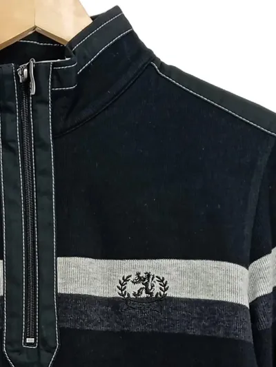 Marvelis Herren Pullover Schwarz Gestreift Reißverschluss Gr. 36
