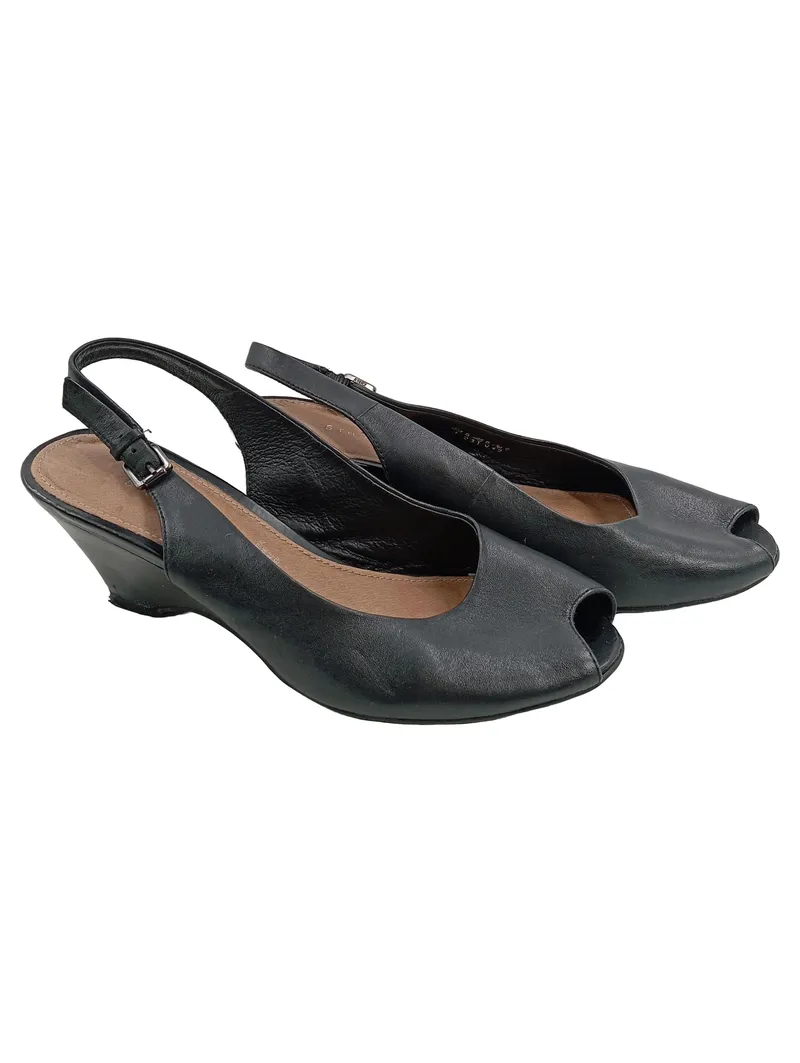 5th Avenue Damen Sandaletten Slingback Peeptoe Schwarz Leder Gr. 37 1